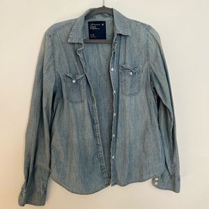 American Eagle Distressed Denim Button Down Shirt